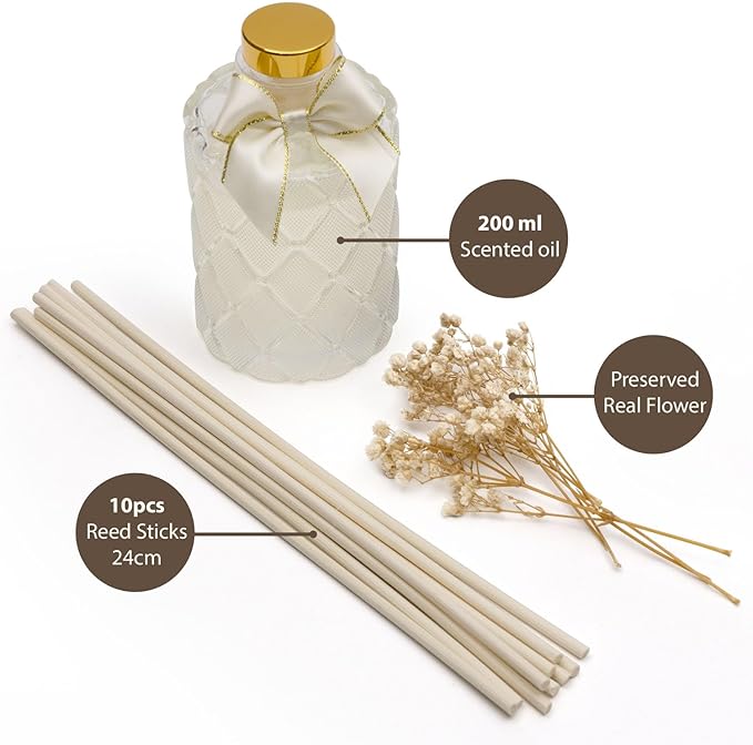 UCC Premium Reed Diffuser Set with Preserved Flower Reed Sticks, 6.76 fl oz Highly Scented Room Diffuser Home Fragrance Essential Oil Reed Diffuser for Bathroom Bedroom Home Décor Office