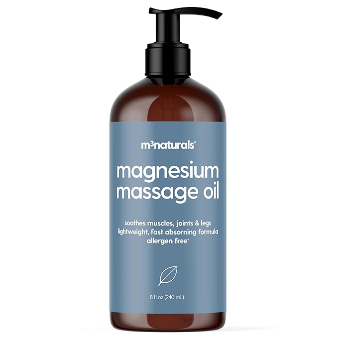 Magnesium Massage Oil for Sore Muscles, Feet, Joints and Leg Cramps, Helps with Sleeping and Post-Workout Recovery, for Sensitive Skin, 8 fl oz by M3 Naturals