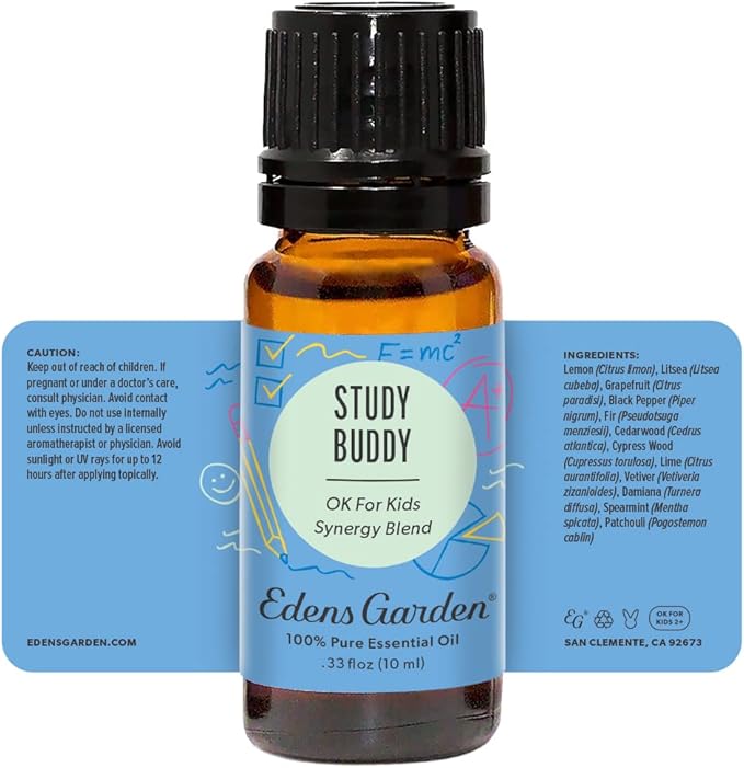 Edens Garden Study Buddy Essential Oil Blend- 100% Pure Premium Grade, Undiluted, Natural, Therapeutic, Aromatherapy, The Best for Diffusing, Kid Safe, Humidifiers, Skin 10 ml (.33 fl oz)