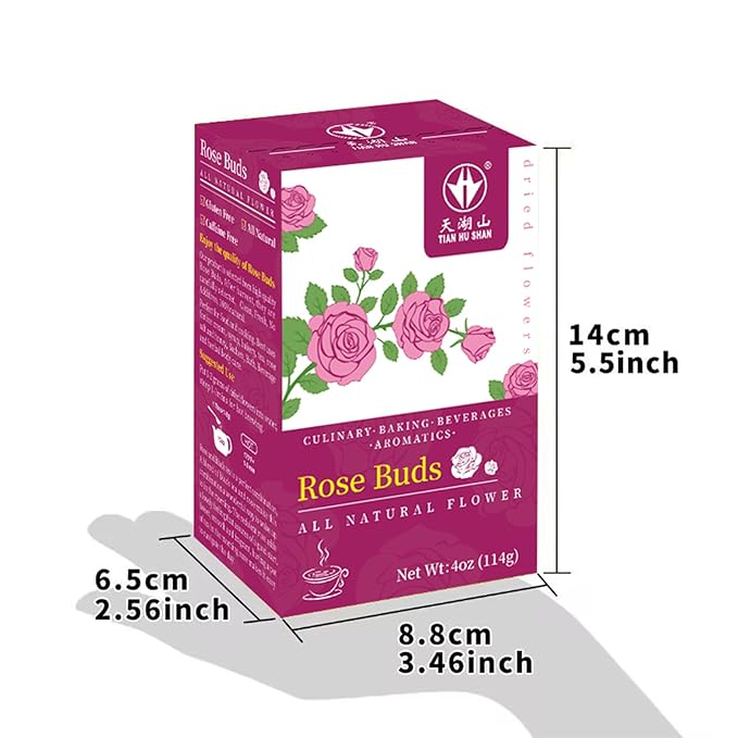 TIAN HU SHAN Rose Tea Loose Leaf, Premium Dried Rose Buds, Food Grade Natural Herbal Tea, Caffeine Free Sugar Free, 4 Ounce Pack of 1