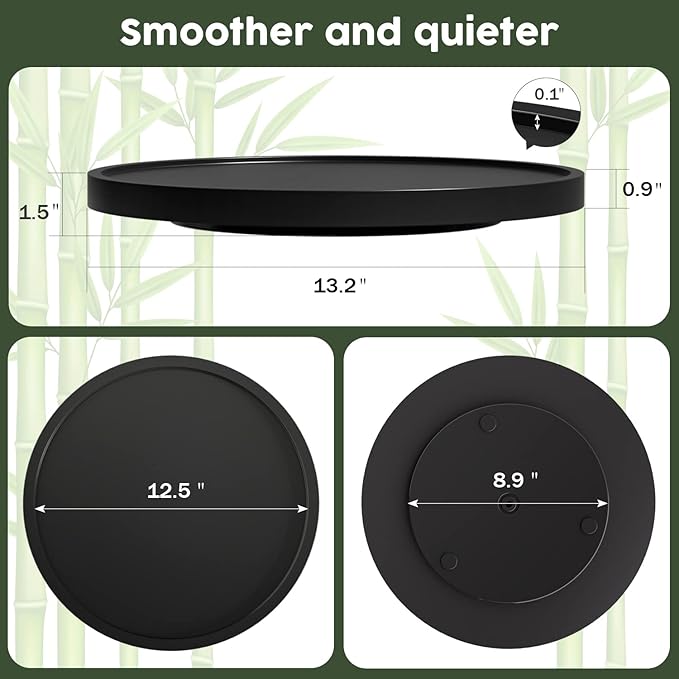 Lazy Susan Organizer, 13.2 Inch Non-Skid Bamboo Lazy Susan for Kitchen Table cabinets Closets and Kitchen Islands, Wood Turntable for Kitchen Countertop Organizer Black