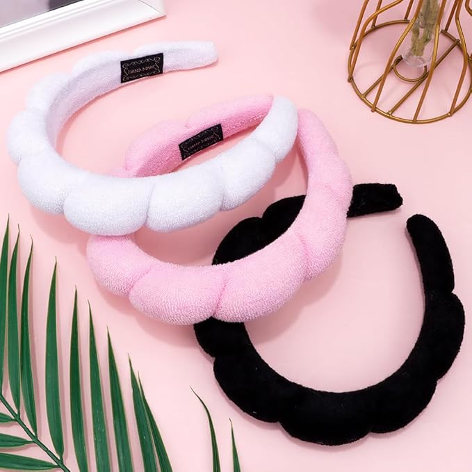 AOPRIE SPA Headbands for Washing Face Makeup Headbands with Bow Hair Band Women Facial Head Band Wrist Towel Wraps For Shower Face Mask Black Pink White, 3 Pack