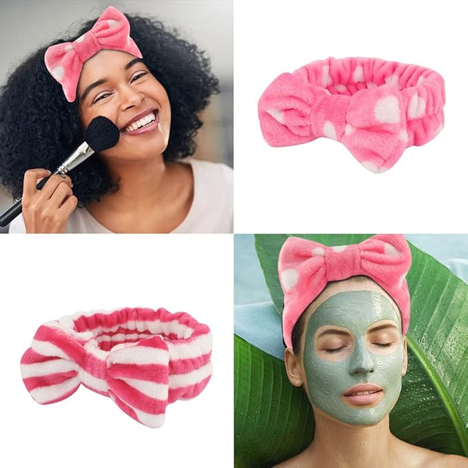WHAVEL 6 Pack Pink Spa Headband Makeup Soft Skincare Shower Headbands Fluffy Head Wraps Hair Band for Washing Face