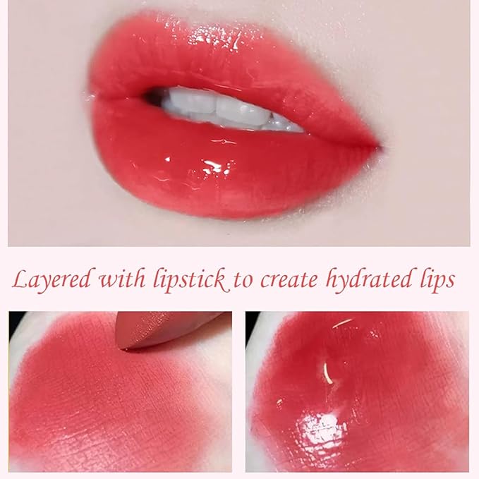 Dulele 4PCS Fruit Flavoured Lip Oil Set, Moisturizing Plumping Lip Glow Oil, No-Sticky Lip Gloss Lip Balm, Hydrating Nourishing Lip Care for Women/Peach/Strawberry (Pink, 1)