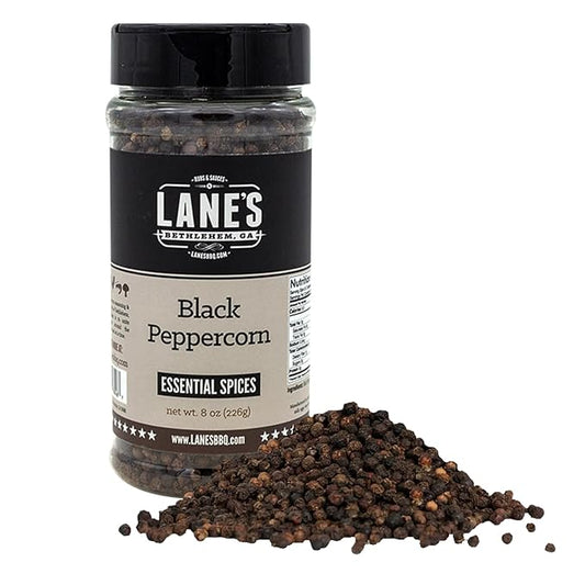 Lane's Whole Black Peppercorns, 8 Oz, All-Natural Whole Peppercorns for Grinder Refill, Black Pepper Corns Spice Seasoning, Made in USA