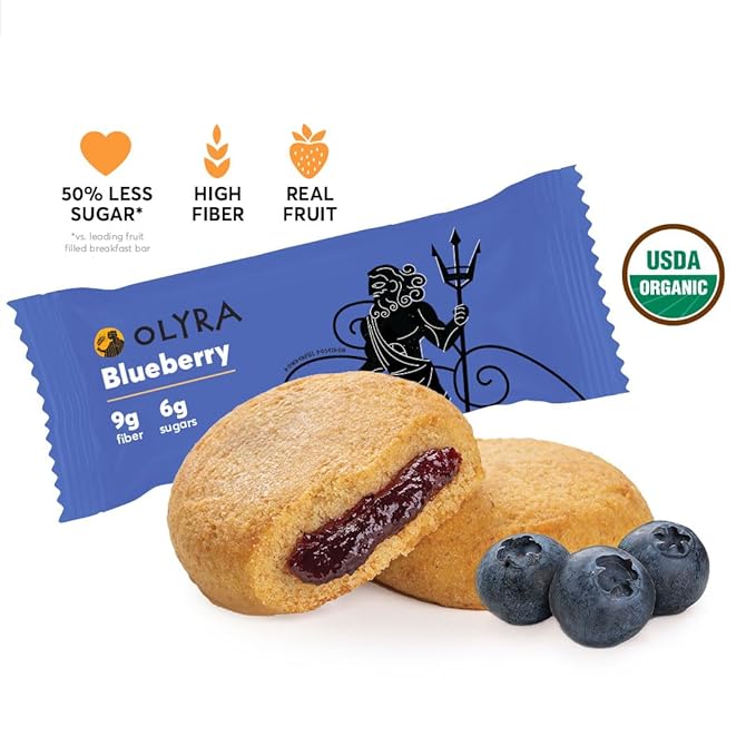 Olyra Blueberry Fruit Bars, Prebiotic High Fiber Snack, Organic Snack, Healthy Snacks for Adults and Kids, Low Sugar, Vegan, Office Breakfast Bars, USDA Certified Organic, Non GMO (Pack of 24)