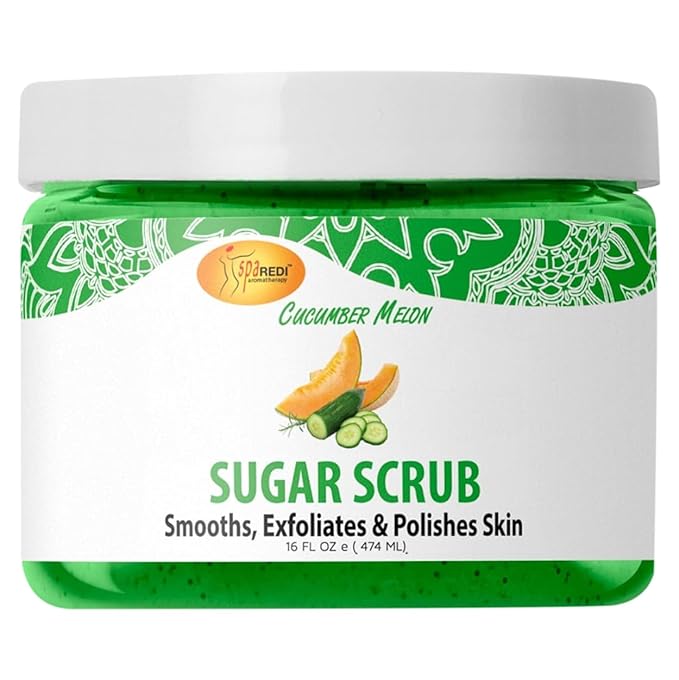 SPA REDI – Sugar Body Scrub, Cucumber Melon, 16 Oz, Exfoliating, Moisturizing, Hydrating and Nourishing, Glow, Polish, Smooth and Fresh Skin - Body Exfoliator