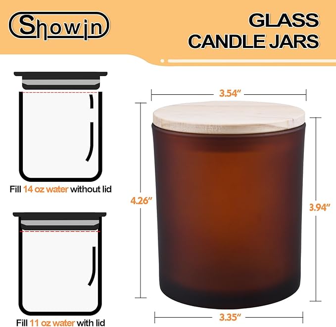 14 OZ Thick Candle Jars for Making Candles 12 Pcs, 3 Wick Empty Jars with Wood Lids for Candle Making, Sample Container,Frosted Brown