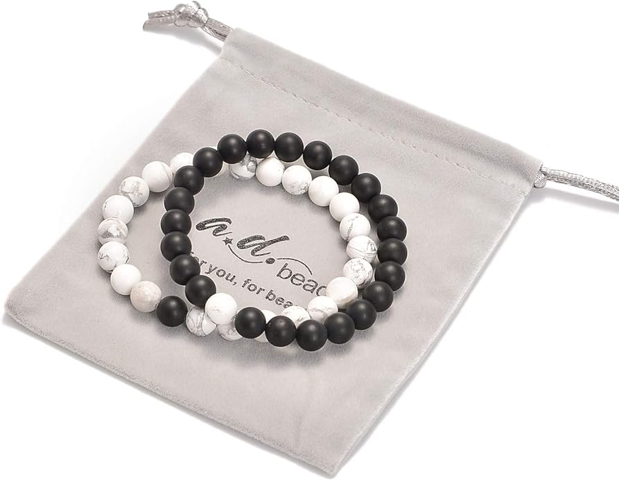 AD Beads 2Pcs His & Hers Distance Beads Bracelets Elastic Natural Stone Yoga Bracelet