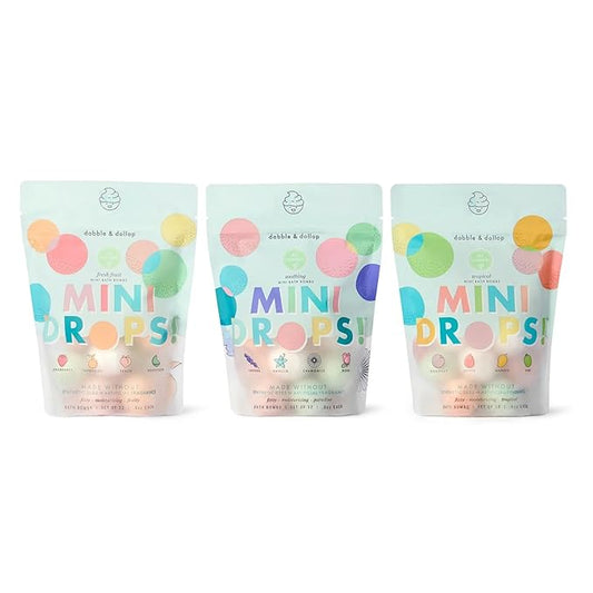 Dabble & Dollop Mini Bath Bombs, 100% Natural Droplets for Kids, Variety Pack - Resealable Pouches, USA Made, Fizzy, Moisturizing & Fun, Vegan, Gluten-Free, Cruelty-Free (Set of 36)