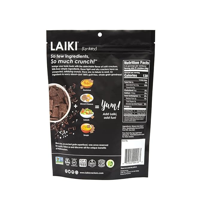 Gluten Free Rice Crackers - Black | Low Sodium Healthy Snack | Vegan SEED-OIL FREE Snack | NON-GMO | GF Snack for Adults | Diabetic Friendly | Gluten Free Variety Pack | Clean & Vegan | Party Snack | Pack of 12