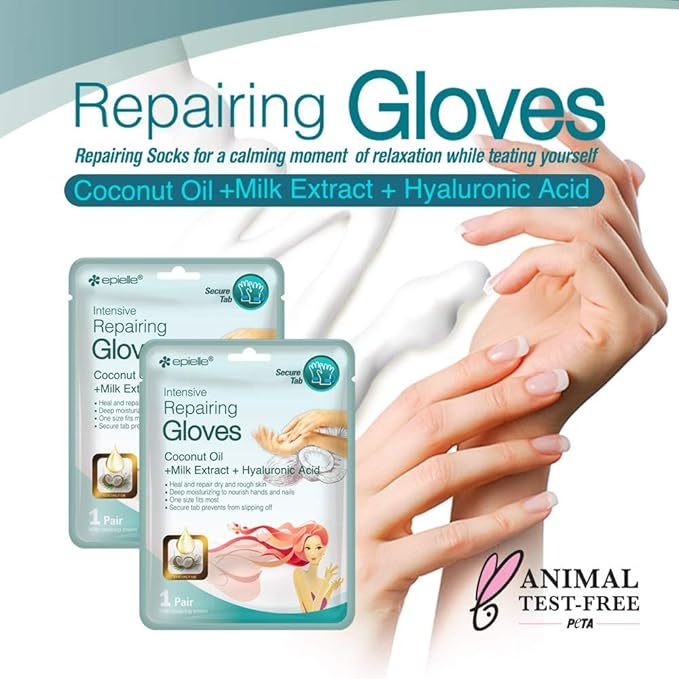 Epielle Intensive Repairing Hand Masks 6 Pairs, Deep Moisturizing Gloves for Dry, Cracked Hands, Repair with Coconut Oil & Milk Extract, Korean Skin Care, Spa Set, Self Care Gifts for Women