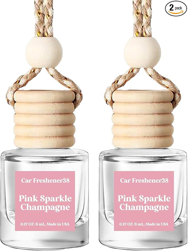 Car Air Freshener Hanging, Essential Oil Diffuser for Car, Pink Sparkle Champagne Fragrance Oil Air Diffuser, Long Lasting Air Freshener, air Fresheners for Women, Made in USA
