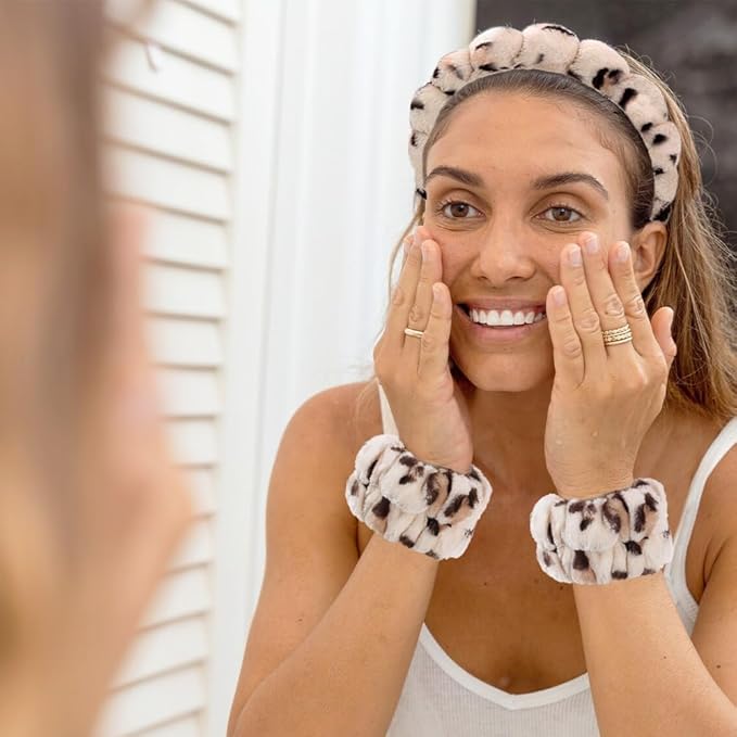 Spa Headbands for Washing Face Wristband Set Sponge Makeup Skincare Headband Wrist Towels Bubble Soft Terry Towel Cloth Hairband for Women Puffy Headwear Non Slip Thick Thin Hair Headwear