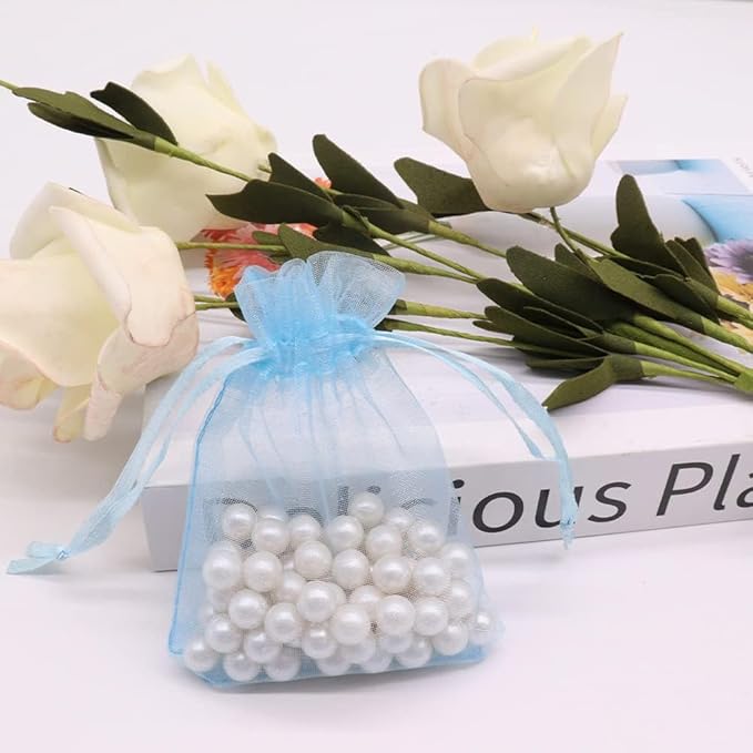 100 Pcs Organza Gift Bags Blue Small Jewelry Pouches Wedding Jewelry Bag 2x3 Inch Favour bags Lavender Bag for Wedding Birthday Party Christmas Candy Mesh Bags