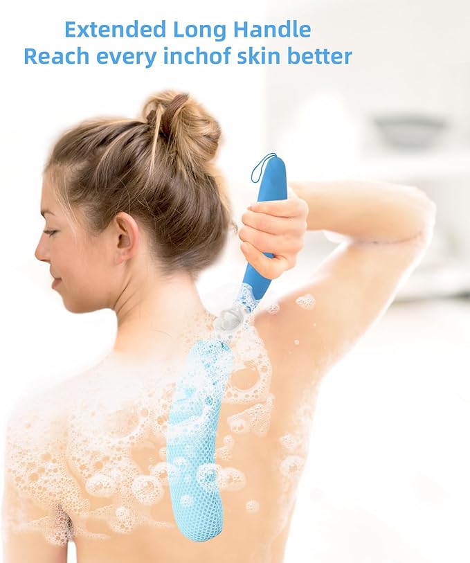 Long Handle Bath Brush, Anti-Slip Curve Handled Bath Body Brush, Back Scrubber for Shower, Easy Reach for Seniors, Suitable for Elderly/Pregnant Aid Bathing & Shower(Not include Brush handle)
