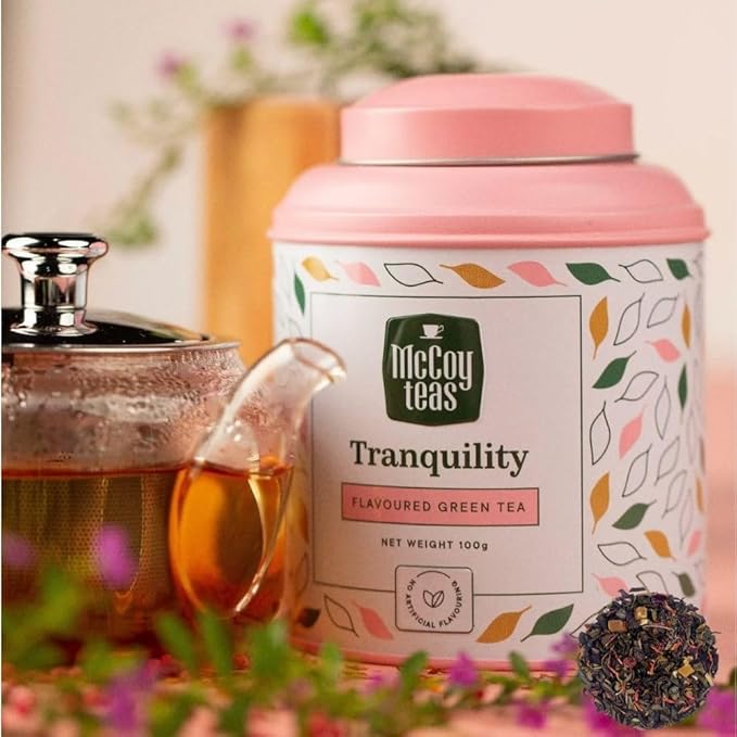 McCoy Teas Tranquility Tea Flavored Green Tea Loose Leaf Make Hot or Cold Ice and Brews with Premium Tea from Sri Lanka, 100g Can (Pack of 01)