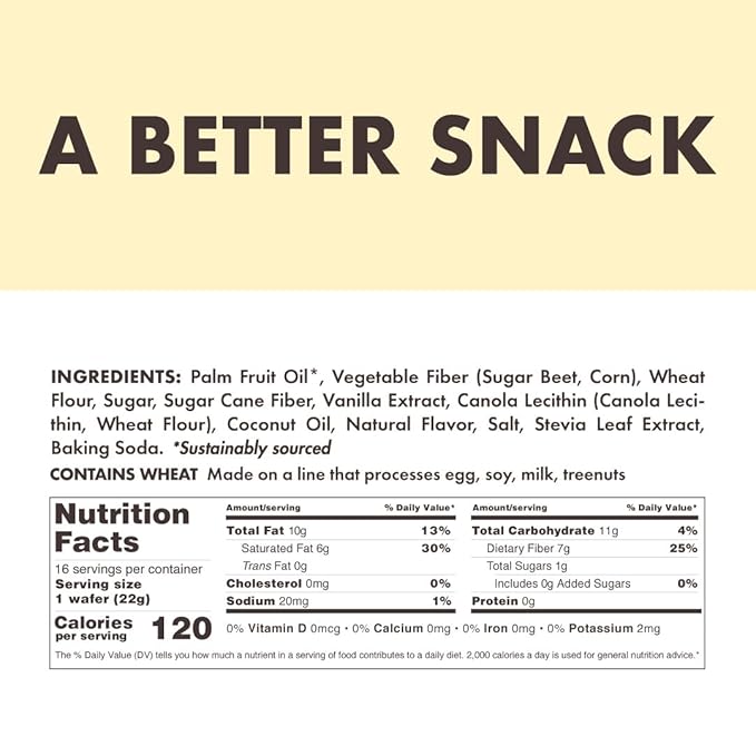 Rip Van Vanilla Keto Wafer Cookies, Healthy Vegan Snack, Non GMO, Low Carb, Low Sugar (1g), Low Calorie, 16 Count