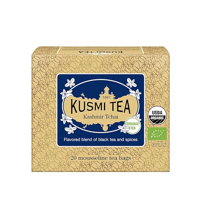 Kusmi Tea - Kashmir Tchai - Organic Black Tea Flavored with Anise, Cardamom, Cinnamon, Ginger & Cloves - Smooth, Flavourful, Caffeinated Tea - Box of 20 Tea Bags