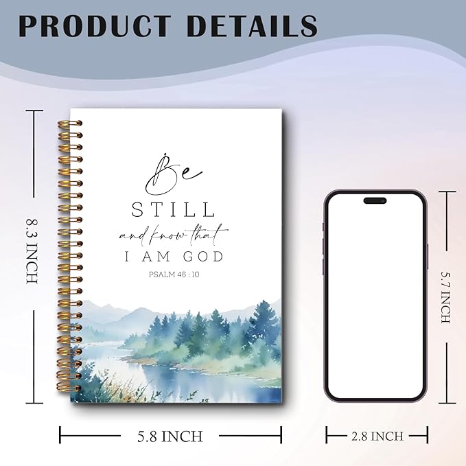 Be Still and Know That I Am God Christian Spiral Notebooks, Psalm 46:10 Bible Verse Journal, Scripture Journals for Writing, Religious Notebook for Note Taking, 5.5x8.3 Inch