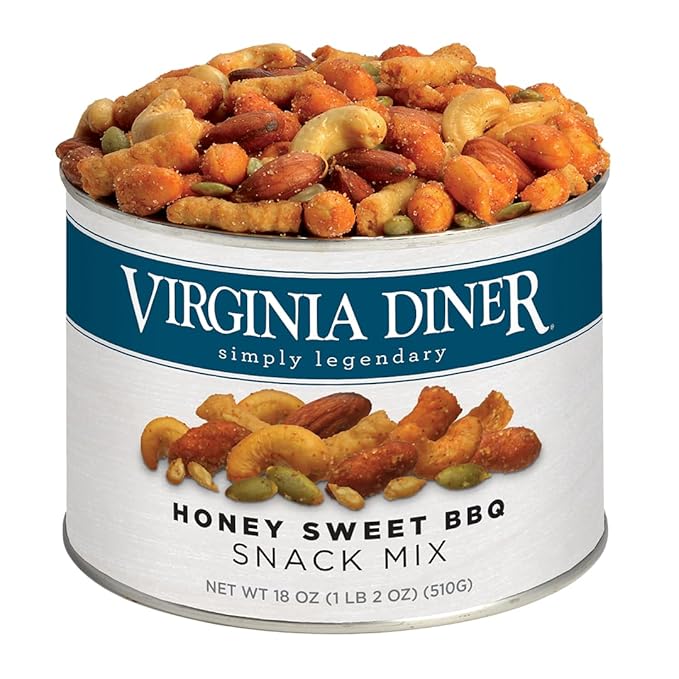 Virginia Diner Honey Sweet BBQ Gourmet Snack Mix with Sesame Nut Mix, Almonds, Cashews, Seeds 18 Ounce