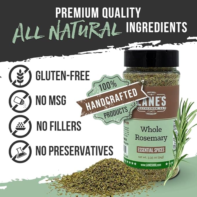 Lane's Whole Rosemary Seasoning, All-Natural Cracked Rosemary Spice Compliments Dishes like Chicken, Lamb, Pork, & Veggies, Made in USA, 3.35 Oz (94g)