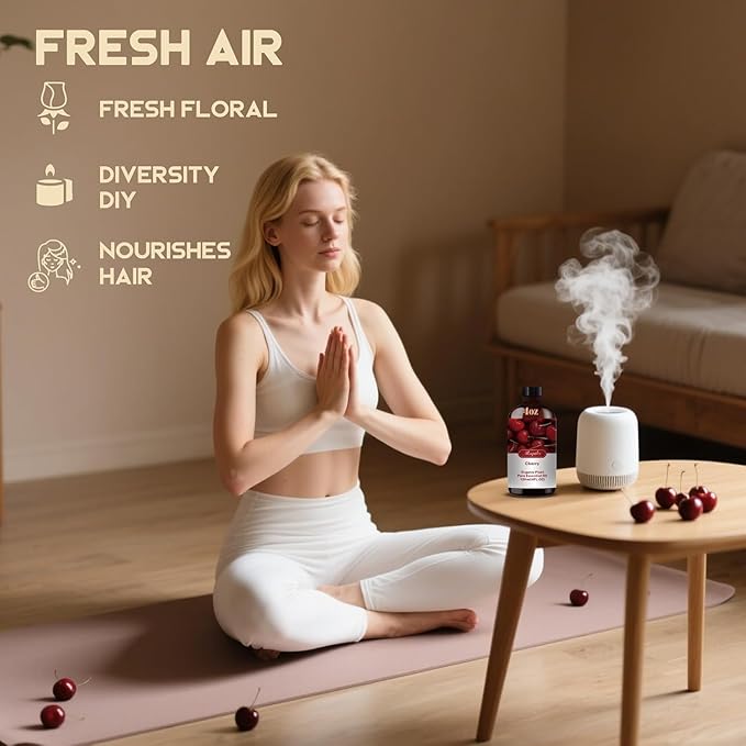 Cherry Essential Oil, Roll-on Cherry Oil Sets (4 Fl Oz + 0.33 Fl Oz) - 100% Natural, Diffuser, Massage, Yoga, DIY Soap and Candle Making - Home Fragrance, Fragrance Oils, Gifts, Spa Care