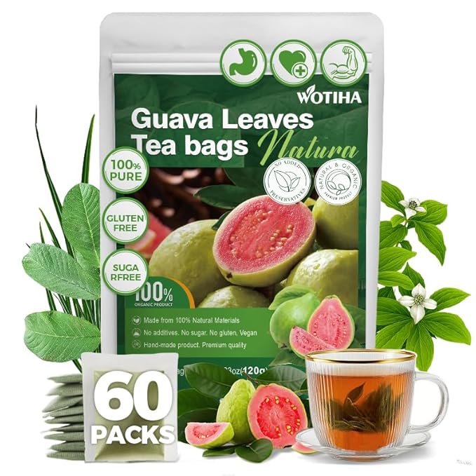 WOTIHA -Natural Guava Leaves Tea 120g. 60 Herbal Tea bags.100% Sourced from Natural Premium Origins.Non-GMO • Additive-Free • Caffeine-Freea
