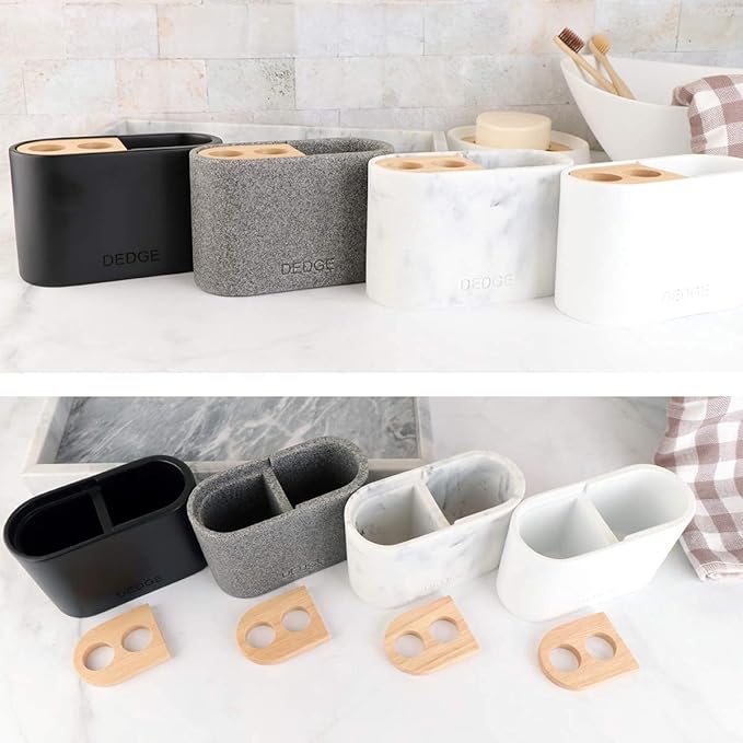 Dedge 3 Slots Bamboo Toothbrush Holder Electric Toothbrush Holder and Toothpaste Holder for Bathroom Countertop Accessories Storage,Toothbrush Holders for Bathrooms, Gray Sandstone Style Organizer