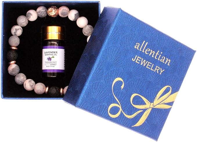 Lava Rock Diffuser Bracelets, Stone Beaded Bracelets Gift for Women Jewelry, Come with 5ml Lavender Essential Oil (Pink Zibra)