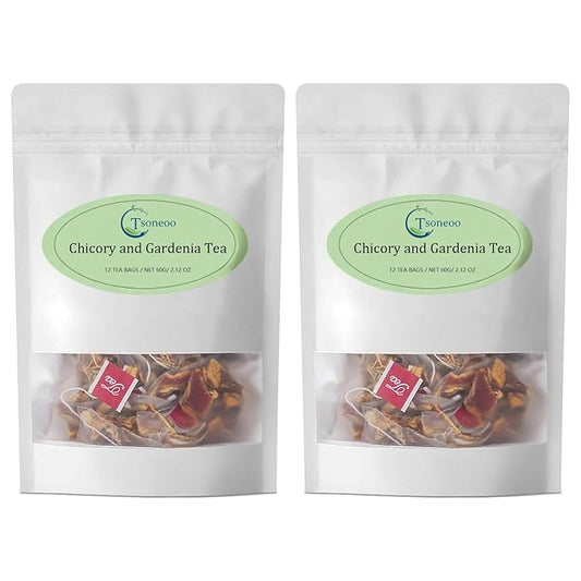 12 Tea Bags Chicory & Gardenia Herbal Tea - Gardenia, Chicory, Honeysuckle, Licorice, Tangerine Peel, Natural Sugar Free Blend, Vegan & Caffeine Free (2pcs)