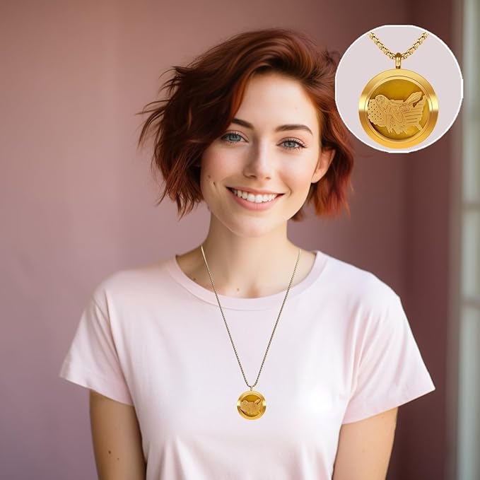 Aromatherapy Diffuser Necklace-Eagles Essential Oil Necklace,Aromatherapy Diffuser Pendant for Men and Women,Portable,Suitable for Yoga,Meditation,Travel,Stress Relief Gift(Gold 30mm)