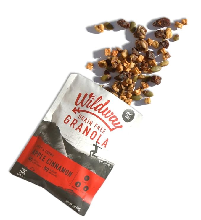 Wildway Keto Granola Snack Packs| Apple Cinnamon | Grain-Free Certified Gluten-Free Cereal | Vegan, Low Carb & No Sugar Added | Paleo-Friendly, Non-GMO Fruit & Nut Clusters | Nutrient-Rich | 12 Pack