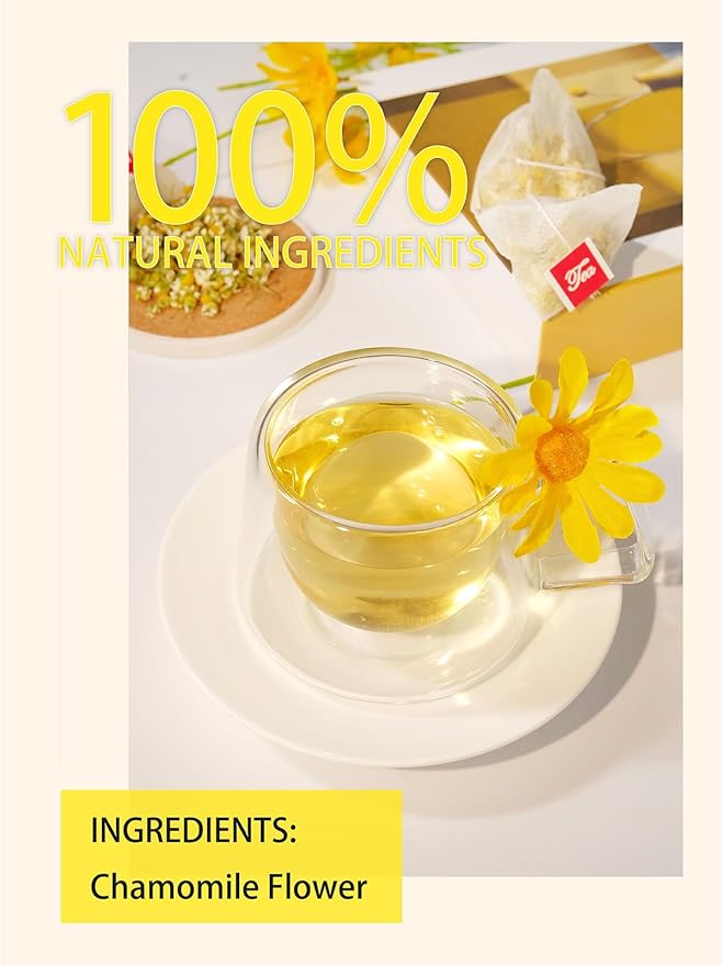 TeeLux Chamomile Tea Bags, 1.5g/bag, Pure Natural Chamomile Flowers Herbal Tea, Caffeine Free, 100 Count
