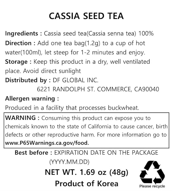 Damtuh Cassia Seed Tea – Traditional Korean Herbal Tea, Smooth & Caffeine-Free, 40 Tea Bags (1.2g each)