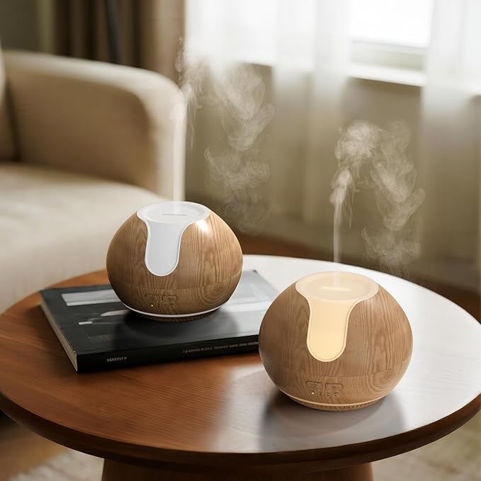 2 Pack Essential Oil Diffuser, ARVIDSSON 200ml Oil Diffusers for Home, Aromatherapy Diffuser with Mood Light, Ultrasonic Diffuser for Essential Oils, Gift for Women - Wood Grain