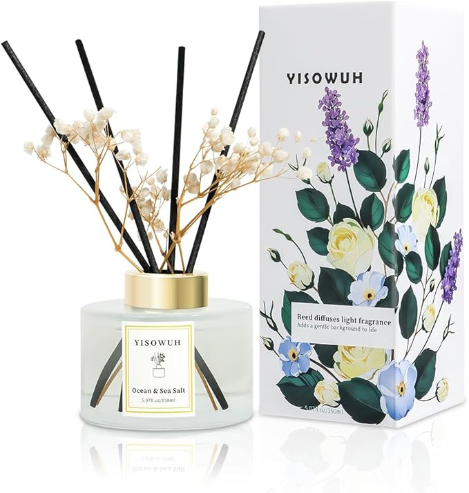 Reed Diffuser Set,5.07 fl oz (150 ml) - Ocean & Sea Salt Oil Diffusers with 8 Reed Sticks,Home Fragrance Reed Diffuser for Bathroom Shelf Decor