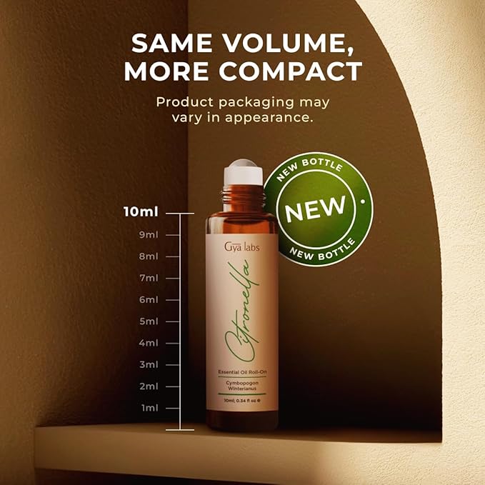 Gya Labs Citronella Essential Oil Roll On - 0.34 Fl Oz - Travel Size Roller for Camping, Skin, Aromatherapy Relief, Convenience