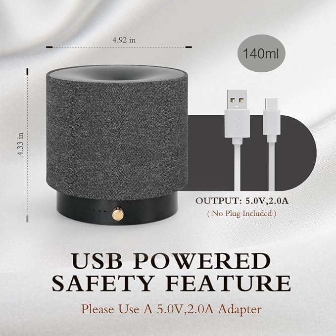 Elegant Fabric Aroma Diffuser - Quiet Essential Oil Diffuser with Soft Night Light, Perfect for Home, Office, and Yoga Space (M35-Black)