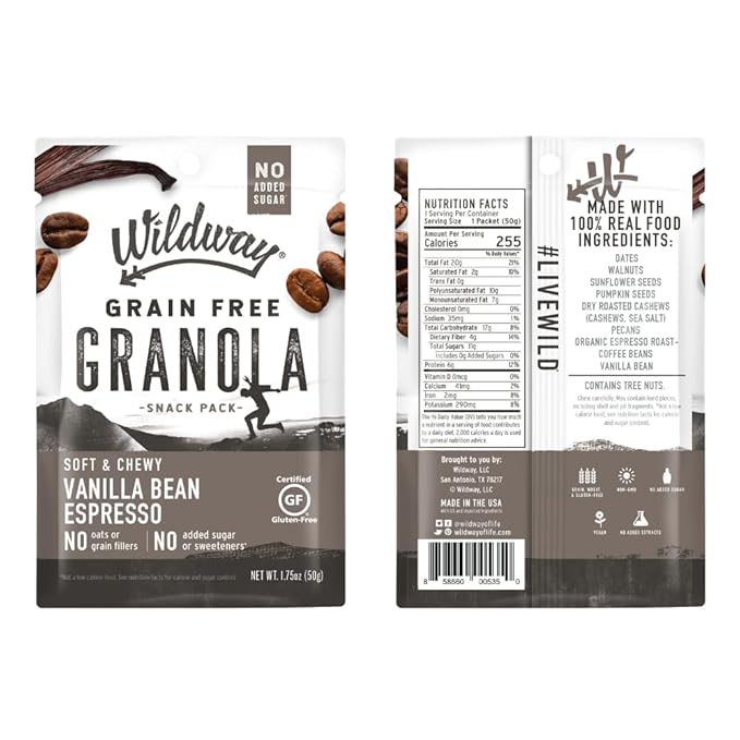 Wildway Keto Granola Snack Packs| Variety | Grain-Free Certified Gluten-Free Cereal | Vegan, Low Carb & No Sugar Added | Paleo-Friendly, Non-GMO Fruit & Nut Clusters | Nutrient-Rich Snack | 4 Pack