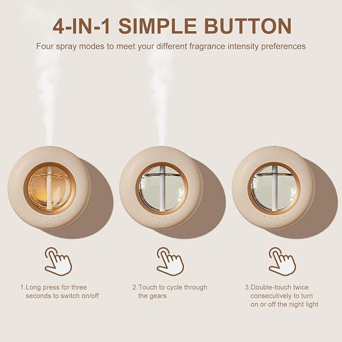 120ML Essential Oil Diffuser, 4 Mode Cyclic Mist, Auto Shut-Off, Aromatherapy Diffuser with Night Light for Bedroom and Home (Beige)