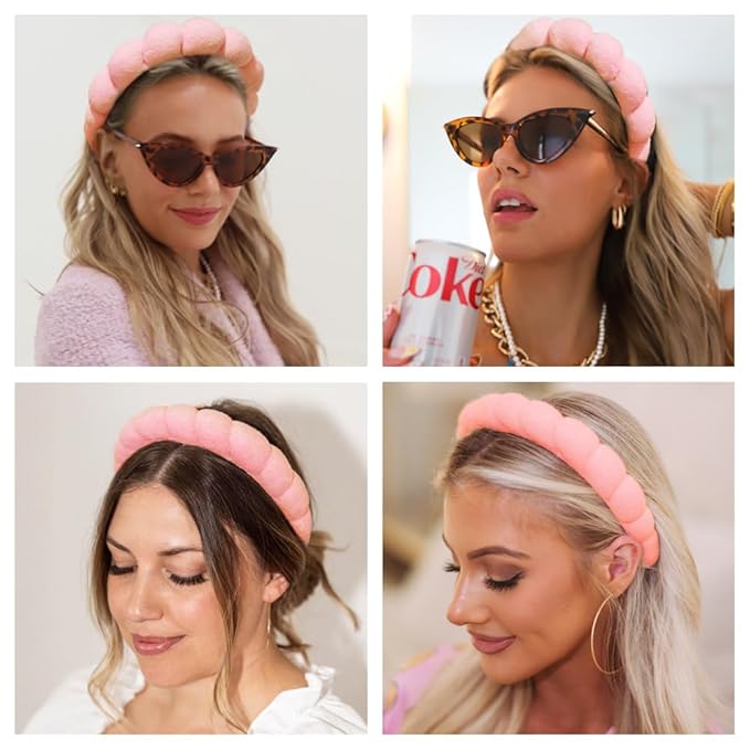 Spa Headbands for Washing Face or Makeup, Sponge Bubble Skincare Headbands, Puffy Terry Cloth Hairband for Women, Skin Care Makeup Headwear Hair Accessories for Girls(Orange Pink)