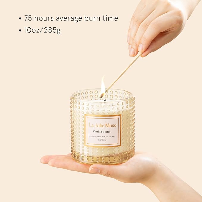 LA JOLIE MUSE Vanilla Cake Scented Candles, Vanilla Candles for Home Scented, Luxury Candle Gift for Women, Natural Soy Wax, 75 Hours Long Burning, 10 OZ