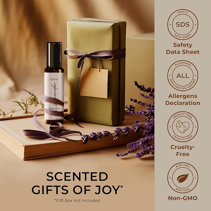 Gya Labs Lavender Essential Oil Roll On - 0.34 Fl Oz - Travel Size Roller for Camping, Skin, Aromatherapy Relief, Convenience