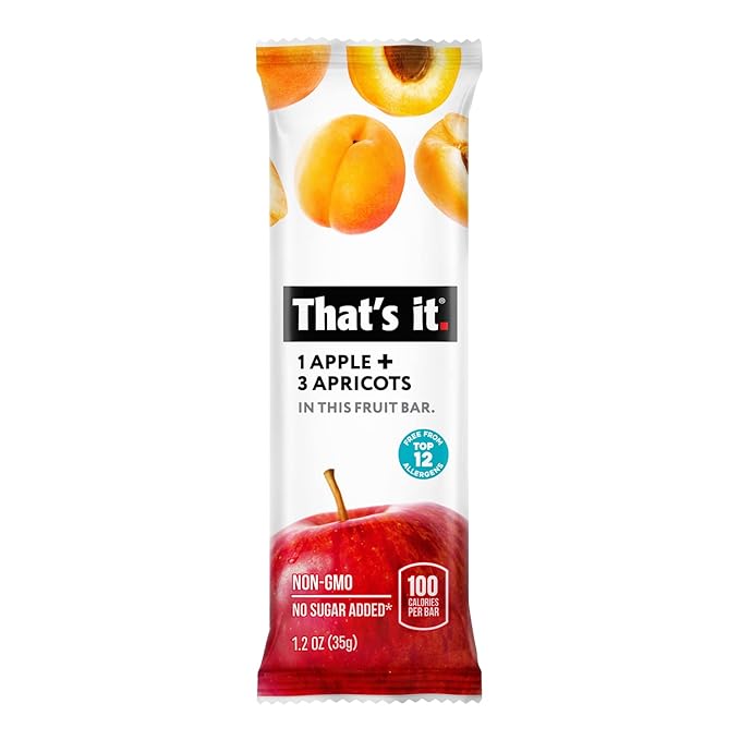 That's it. Apple + Apricot 100% Natural Real Fruit Bar, Best High Fiber Vegan, Gluten Free Healthy Snack, Paleo for Children & Adults, Non GMO No Added Sugar, No Preservatives Energy Food (12 Pack)