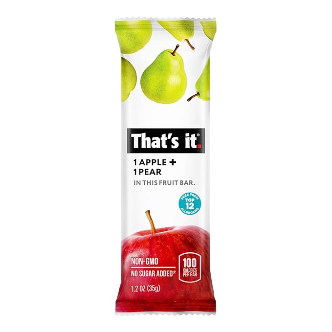 That's it. Apple + Pear 100% Natural Real Fruit Bar, Best High Fiber Vegan, Gluten Free Healthy Snack, Paleo for Children & Adults, Non GMO No Added Sugar, No Preservatives Energy Food (12 Pack)