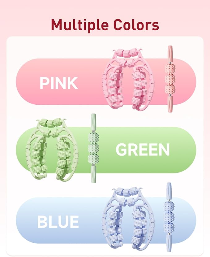 Massage Roller for Legs,21 Wheel Circular Leg Clamp+3 Wheel Massage Roller Stick Lymphatic Massage for Relieve Soreness Stiffness Tight Muscles Deep Tissue-Pink