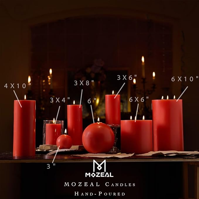 MOZEAL 3" x 4" Hand-Poured Unscented Candle, Dripless Pillar Candle Set of 3, Long Clean Burning, Approx 72 Hours Burn Time, Rustic Country Style, Wedding, Coral Charm, Home Decor, Living Coral
