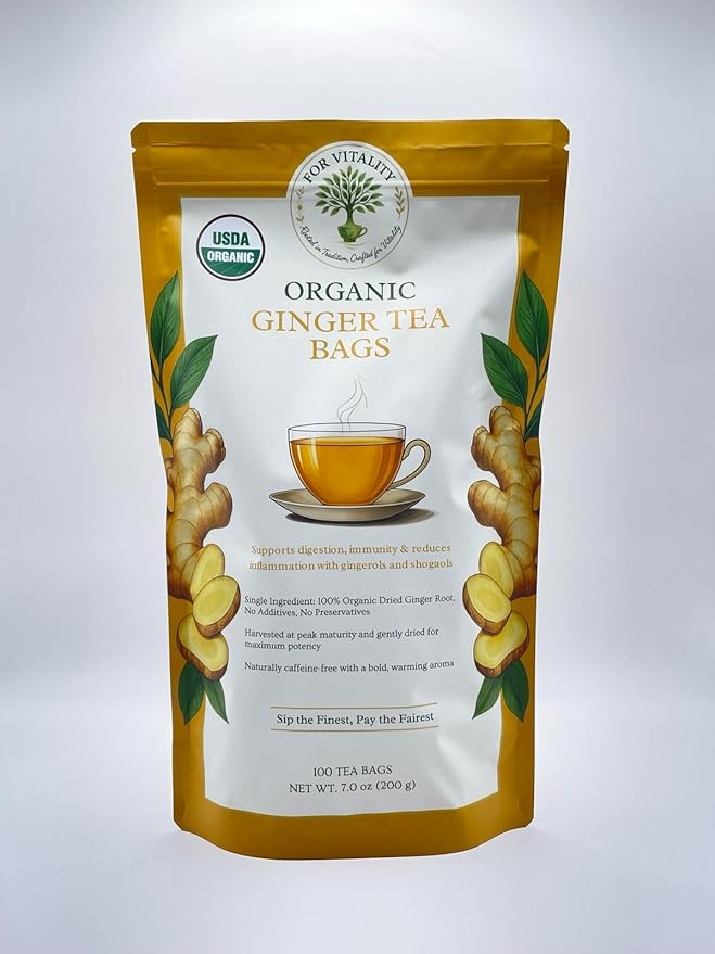 Organic Ginger Tea (100 tea bags | 7 oz | 200g) - Supports healthy circulation and digestion