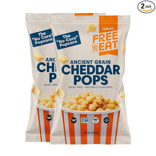 Cybele's Free-to-Eat Ancient Grain Pops - Healthy Snacks, All Natural, Gluten-Free, Vegan, No Preservatives or Additives (Cheddar Pops 4oz, Pack of 2)